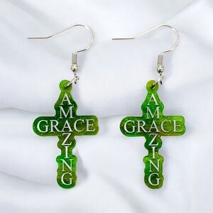 Amazing Grace Green Cross Earring